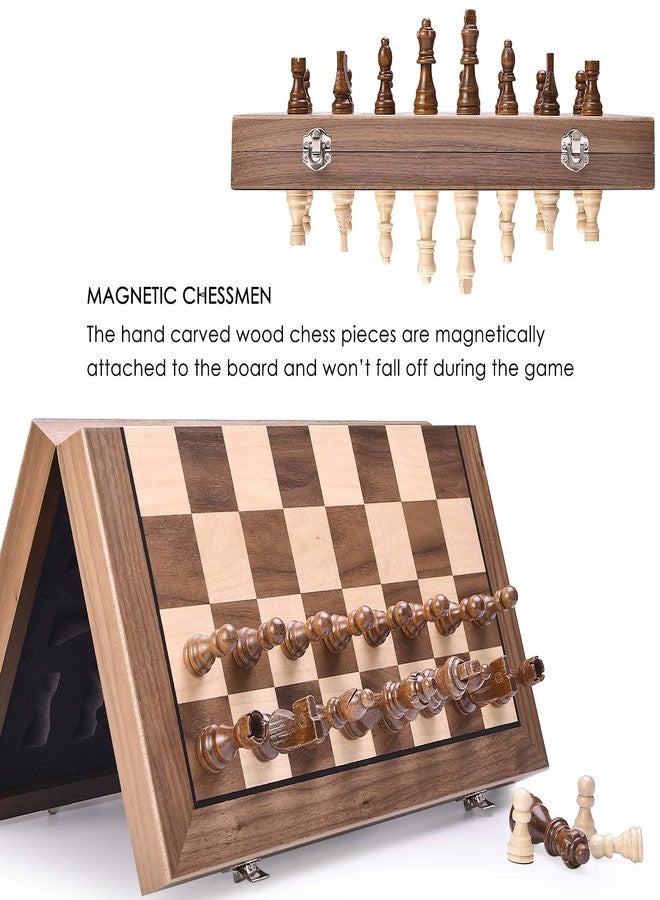 AMEROUS 15 Inches Magnetic Wooden Chess Set with 2 Extra Queens/Folding Board/Chess Pieces Storage Slots/Instructions, Portable Travel Chess Game for Beginner/Classic Board Game - Image 4